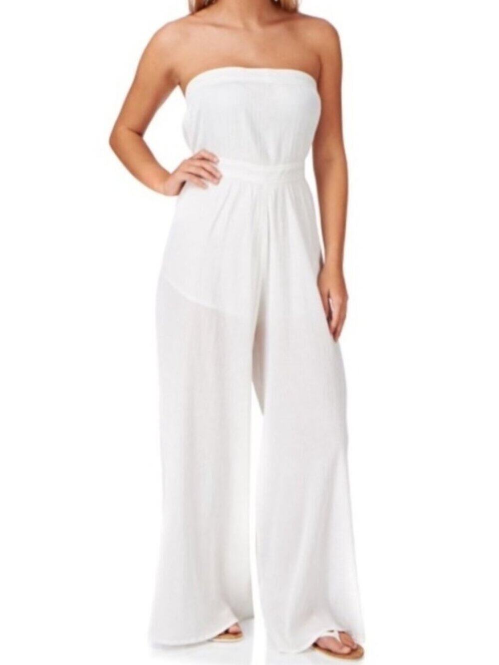 Billabong Endless Beach Strapless Ivory Jumpsuit Cotton Neutral Size S